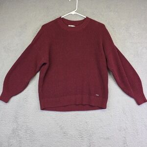 Hollister Sweater Womens S Maroon‎ Balloon Sleeve Crew Neck Chunky Loungewear